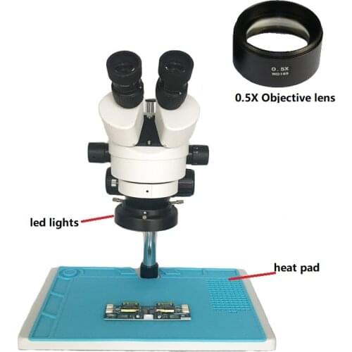 Big Table 7X-45X Industrial Binocular Stereo Microscope With 0.5X Objective Lens Barlow For Phone PCB Motherboard Repair Tools