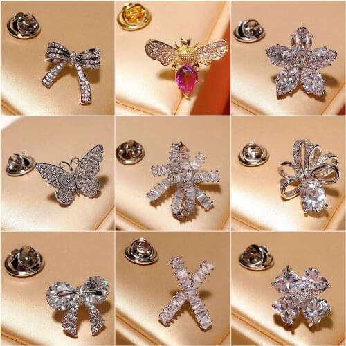 New Trendy Bee Butterfly Fox Mouse Swan Brooches Pins for Women Shirt Dress Collar Pin Cute Small Brooch Luxe Zircon Lapel Pins