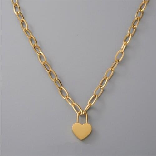YAOLOGE 316L Stainless Steel Gold Color Heart Necklaces Trendy Thick Chain Choker Pendants For Women 2021 Fashion Jewelry Collar