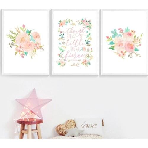 Floral Blush Girl Nursery Art Prints Pink Flower Watercolor Art Canvas Painting Nordic Poster Baby Girls Room Wall Art Decor