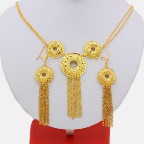Ethiopian Necklace/Earrings Set Jewelry Gold Color Jewelry India/African/Dubai/Nigeria/Arabic/Oman Women Girls Gifts