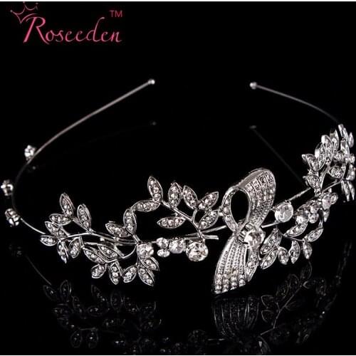 Elegant Rhinestone Clear Crystal Tiara Crown Bridal Princess Leaf Crystal Hair Heabbands Bridal Prom Wedding Accessories RE94