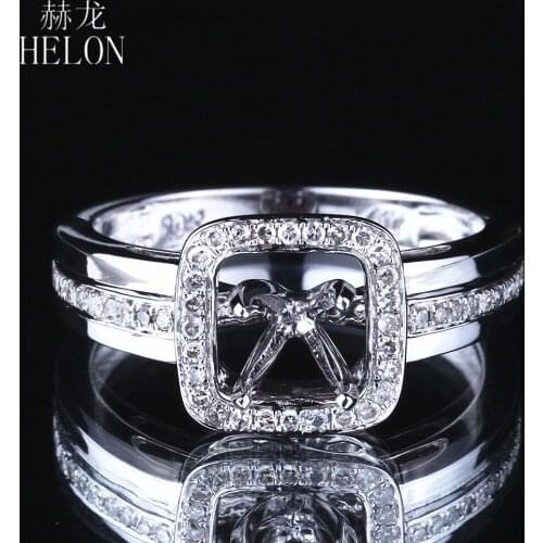 HELON Sterling Silver 925 Round Cut 6-7mm Pave Natural Diamond Semi Mount Ring Setting Women Engagement Wedding Trendy Jewelry