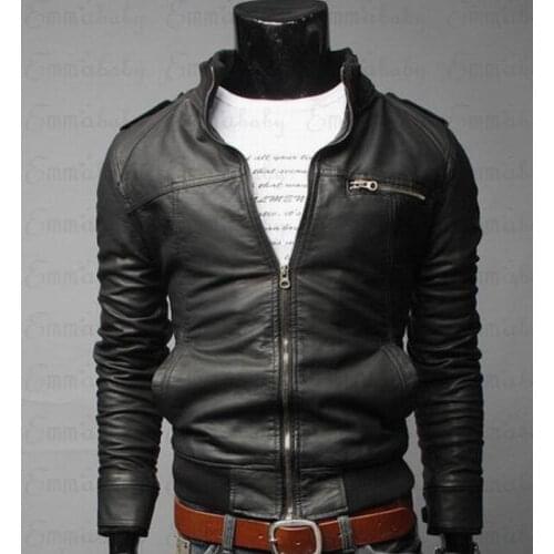 Hirigin Men Fashion PU Leather Vintage Motorcycle Jackets Zipper Slim Collar Slim Motorcycle Leather Jacket