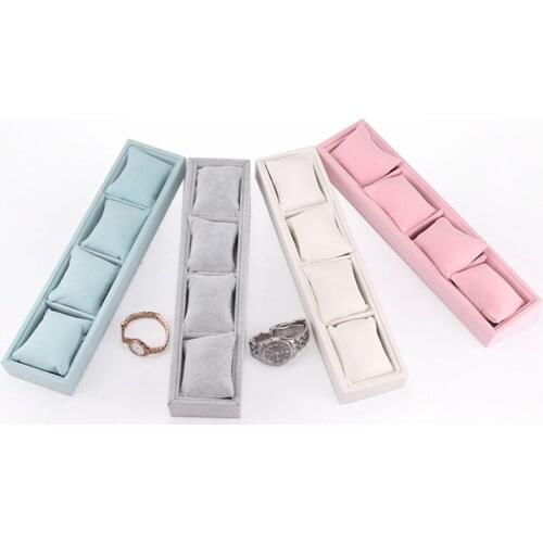 Ice Velvet Pu Leather single Layer 4 Pillows Watch Plate Bracelet Display Plate Bangle Storage Box Jewelry Box