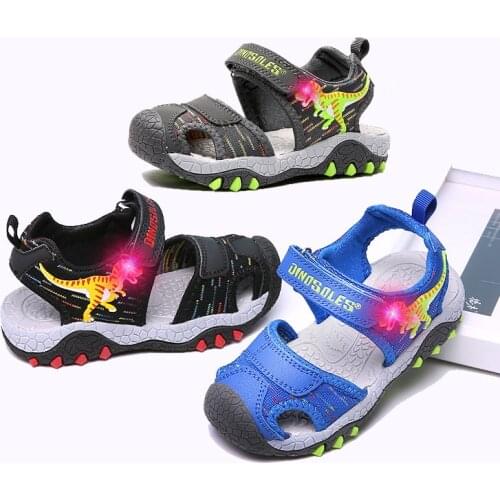 Children Sandals 2020 Summer For Boys kids LED Lights Beach Sandals Closed Toe Breathable Boy Shoes