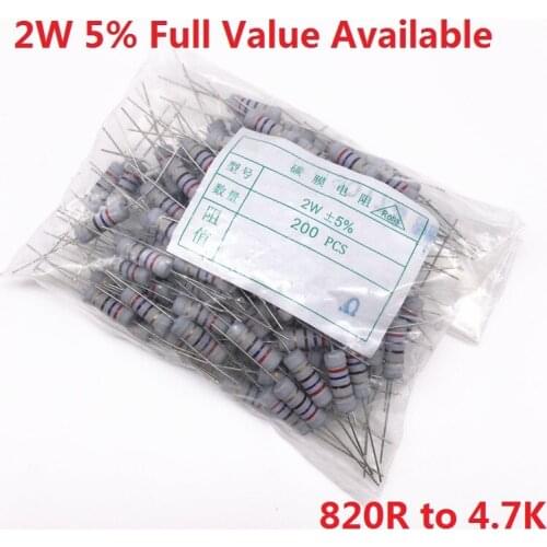 200PCS 2W Oxide Carbom Metal film Resistor 820R/910R/1K/1.2K/1.5K/1.8K/2K/2.2K/2.4K/2.7K/3K/3.3K/3.6K/3.9K/4.3K/4.7K/Ohm 5