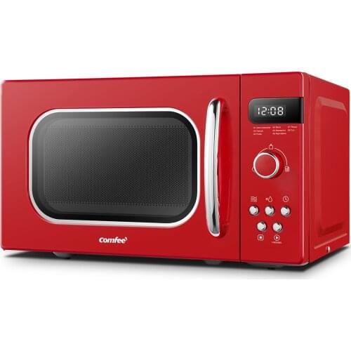 COMFEE Red 800W 20L Microwave Oven with 8 Auto Menus 5 Cooking Power Levels and Express Cook Button Passionate Retro Style