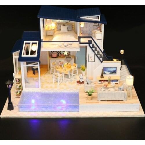 New Doll House Wooden Furniture Diy House Miniature Assemble 3D Miniaturas Dollhouse Puzzle Kits Toys For Children Birthday Gift