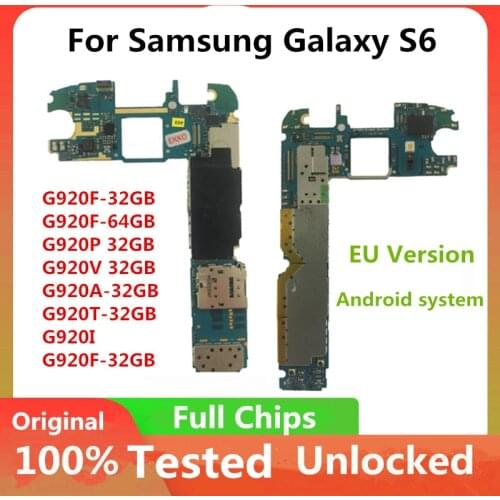 Unlocked For Original Samsung Galaxy S6 G920F Motherboard 32GB Full Unlocked Mainboard With Chips IMEI Android OS Logic Board