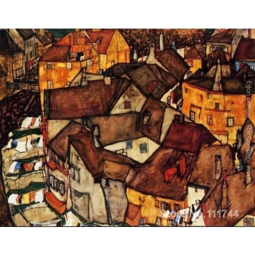 Landscape modern art for sale.Krumau Town Crescent I by Egon Schiele painting Handmade High quality