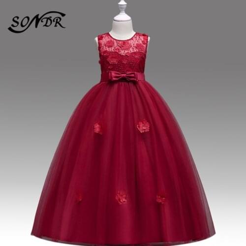 Appliques A-Line Flower Girl Dress HT245 Pink Bow Princess Ball Gowns 2020 Beading Crepe Girls First Coummunion Dresses