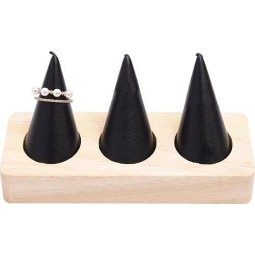 Finger Ring Display Stand Jewelry Storage Cone Shape design with Wooden Rectangle Base