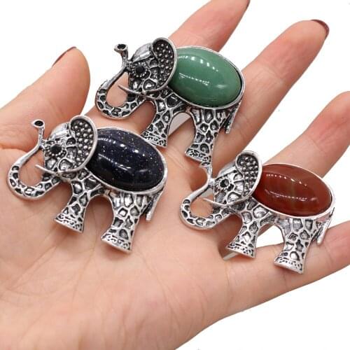 Natural Stone Amethysts Pendant Metal Alloy Elephant shape Exquisite charms For jewelry making DIY Necklace accessories 43x35mm