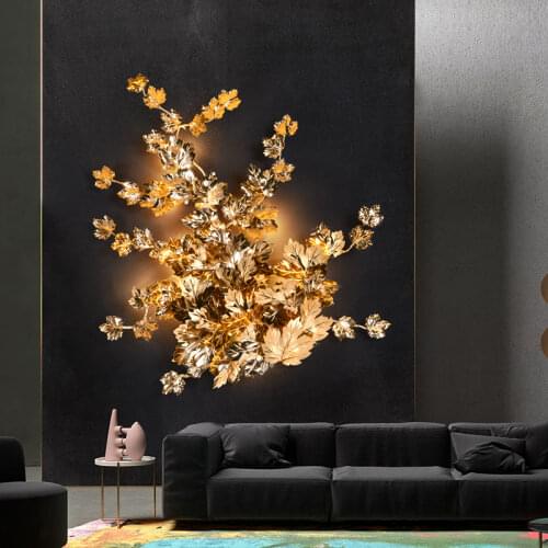 Post Modern All Copper Light Luxury Wall Lamp Creative Personality Maple Leaf Living Room Bedroom Wall Lamp Soft Background Wall