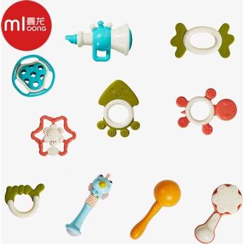 Mloong 10 Pieces Infant Toys Baby 0-3-6-12 Months Grasping For Newborn Baby Teether Rattle Set Storage Box Babies Accessories