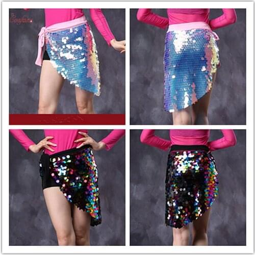 Belly dance skirt Sexy new Belly dance skirt hip scarf Short skirt bag hip Square sequin skirt belly practice skirt