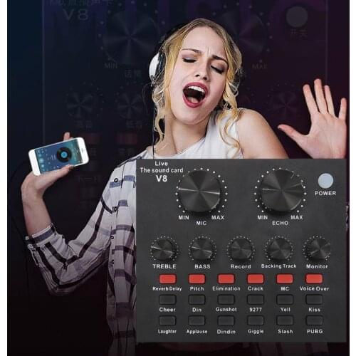 V8 Audio USB External Sound Card Headset Microphone Webcast Live Broadcast Device for PC Phone Computer Accessories