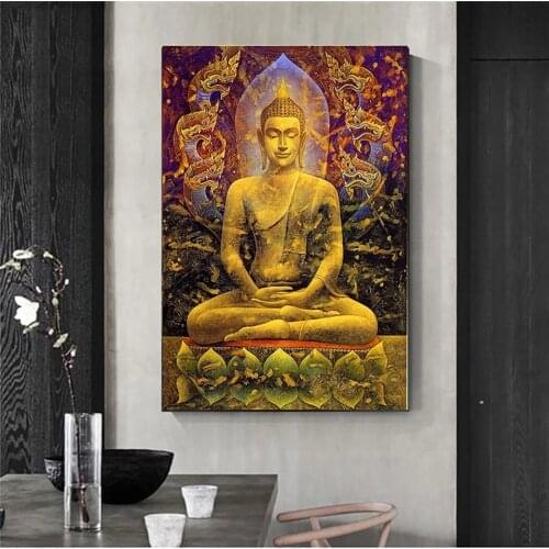 Oriental Golden God Buddhism Culture Meditation Buddha Statue Canvas Painting Poster Wall Art Study Home Furnishing Decoration