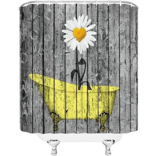 Colorful Creativity Art Flower Wood Bathroom Curtain Waterproof Polyester Shower Curtains Bathtub Screen for Bathroom with Hooks