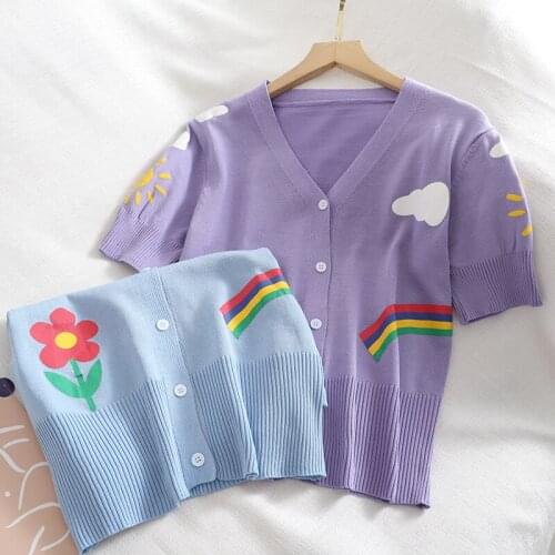 T-Shirt Women 2021 Knitting Cardigan Camisetas De Mujer Tee Manga Corta Tops Short Sleeve Cute Clothes A155