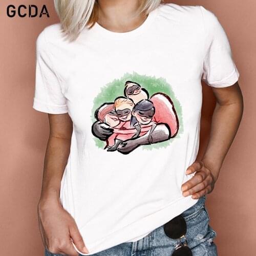 Womens The Incredibles Family Embrace T-Shirts New Cute Cartoon T-Shirt for Girls Students Lady Tops Tees