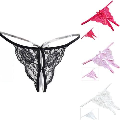 Women Sexy Lace Thong Ropa Interior Open Fork Brief Lady Tanga Bow Knicker Female T-back Adult Games