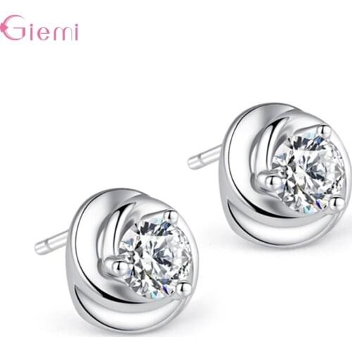 Simple Trendy 925 Sterling Silver Round Cubic Zircon Earring Stud for Women Girl Rose 3 Claws Rhineston Drop Earring Jewelry