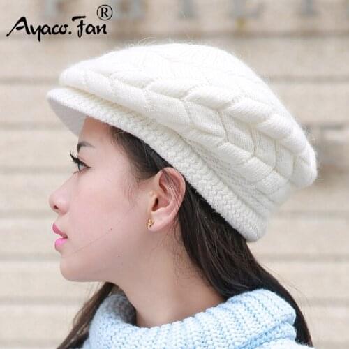 Women Knitted Caps Visors 2019 Autumn Winter New Solid Plaid Warm Visor Hat Casual Female Girls Knit Cap Ladies Skullies Hats