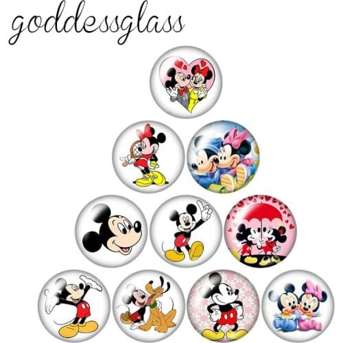 Disney Mickey Minnie Mouse Kids Gift 10pcs 12mm/18mm/20mm/25mm Round photo glass cabochon flat back Necklace Making findings