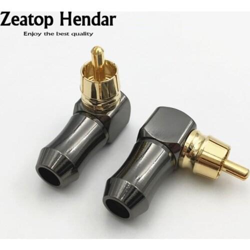 10Pcs Brass Gold Plated Right Angle RCA Male Plug 90 Degree RCA AV Audio Video Soldering Connector