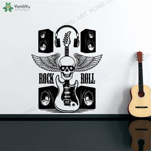 Abstract Vinyl Sticker Music Rock Guitar Microphone Decal Mural Art Pirate Skull Wallpaper Mural For Music Studio Decor rb609