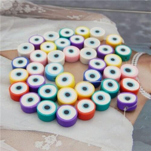 Julie Wang 40PCS 10mm Round Beads Polymer Clay Evil Eye Spacer Beads Random Color Bracelet Jewelry Making Accessory