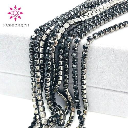 Free shipping 5 yards/bag Black 2mm-4mm Metal black base glass rhinestones cup chain diy clothing accessories