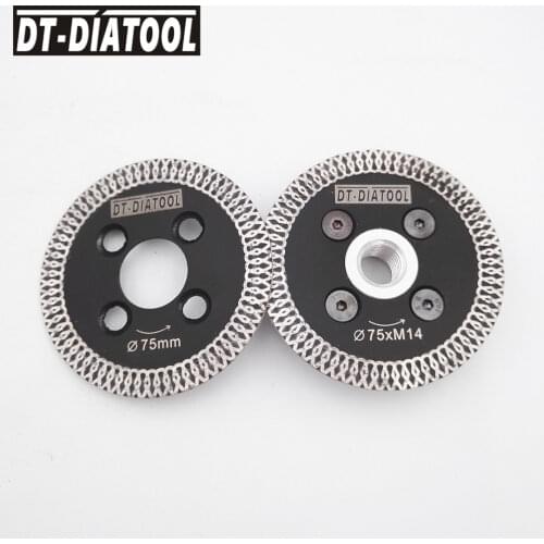 DT 1pc 75MM Hot pressed mini mesh turbo rim diamond blades with removable M14 flange and 1pc 75mm blade