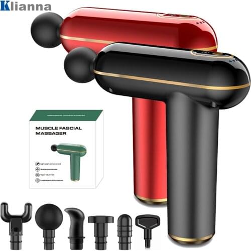 Electric Massage Gun Deep Muscle Vibration USB Fascia Gun 6 heads Mini Full Body Massager for Gym Relief Pain Noise Reduction