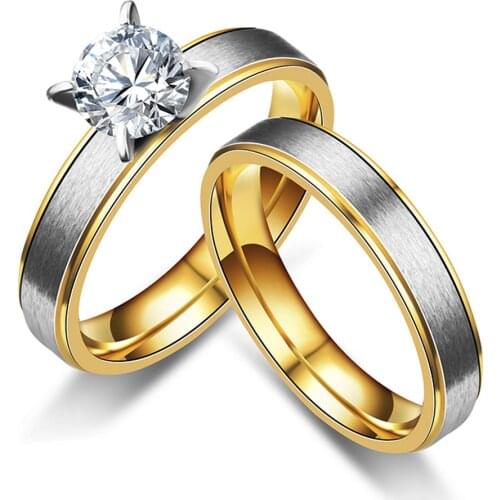 Simple Stainless Steel Wedding Ring For Women Men Never Fade Gold Color Female Couple Classic Engagement Alliance Ring Sets