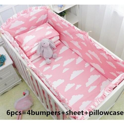 6PCS Baby Crib Bedclothes Set protetor de berco Cotton Washable Baby Bedding Set ,(4bumper+sheet+pillow cover)
