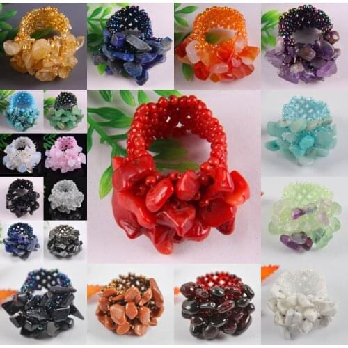 Coral/Lapis/Crystal/Quartz/Carnelian/Crystal/Tigereye/Sodalite/Howlite/Opal/Garnet Stone Elastic Finger Ring Stretch Size 8-9
