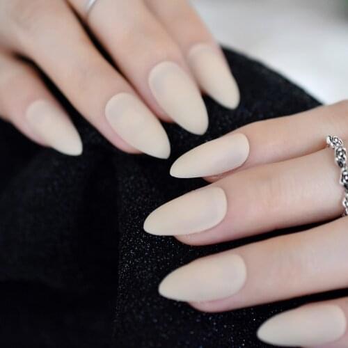 Short Almond Pure Beige Color Gel Tips Decoration Nails False Hand Dummy Fake Nails Stick On Nails Optional Fingernails