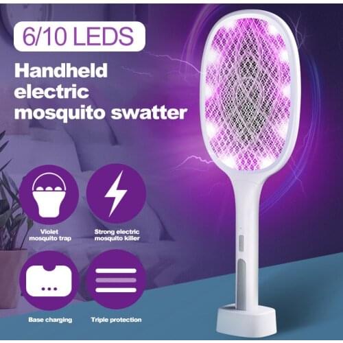 2 in 1 6/10LED Mosquito Killer Lamp 3000V Electric Bug Zapper Insect Killer USB Rechargeable Fly Swatter Trap Anti Mosquito Flie