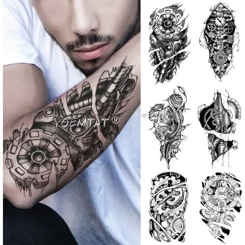 Metal Mechanical Gear Arm Temporary Tattoo Sticker Electricity 3D Bionic Waterproof Tatto Robot Body Art Fake Tatoo Men Women