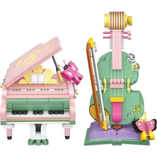 Music Piano 3D Model Building Blocks DIY Musical Instrument Violin Assembly Building Blocks Childrens Toys Girl Gifts No Box
