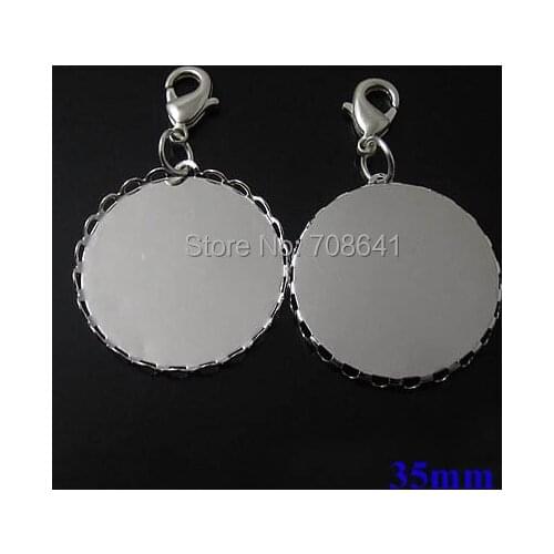 New Rhodium tone Plated 30mm Blank Round Hollow Lace Bezel tray w/ Lobster Clasps Cabochon Pendant Setting DIY Jewelry Findings