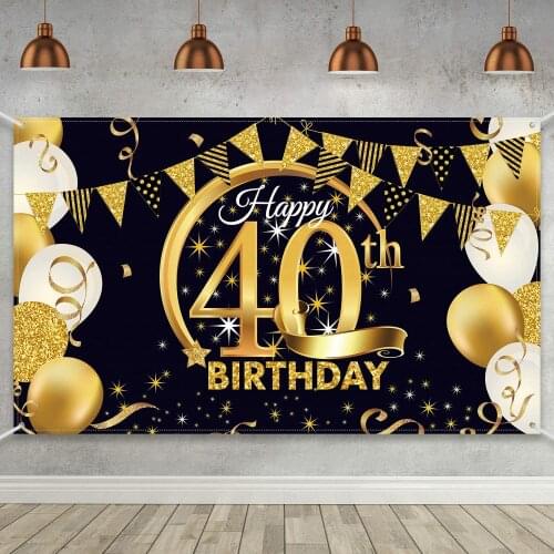 Extra Large Fabric Black Gold Background For Men Women 40 Anniversary Sign Poster 40th Birthday Party Backdrop Banner Supplies