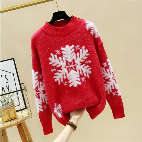 Autumn Winter Fashion Women Red christmas Sweaters Female Warm Snow knitted Sweater Turtleneck Sweater Basic Tops Pullover 1053