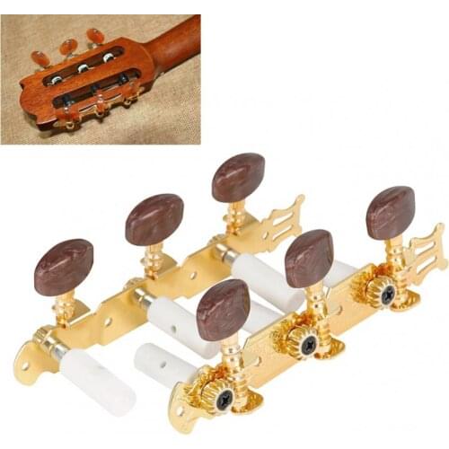 2 Pieces Gold Plated 3L + 3R Classical Guitar Tuning Pegs with Simulation Agate Semicircle Buttons Machine Heads