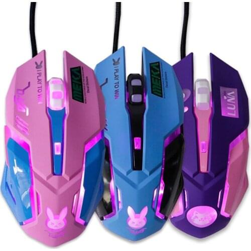 USB Wired Gaming Mouse Pink Computer Professional E-sports Mouse 2400 DPI Colorful Backlit Silent Mouse for Lol Data Laptop Pc