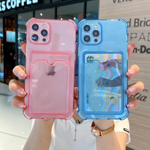 Clear Silicone Wallet Case for iPhone 12 11 XR 8 Plus Reinforced Corner Shockproof Card Holder Case for iPhone 12 11 Pro Xs Max