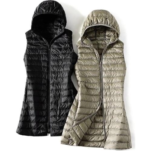 Winter Plus Size 4XL Womens Down Jackets Ultra Light Long Hooded Vest Casual Waistcoat Autumn Coat Slim Parkas